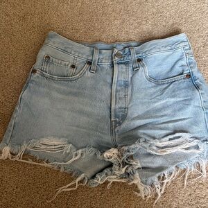Levi's 501 Women's Frayed Light Blue Jean Shorts